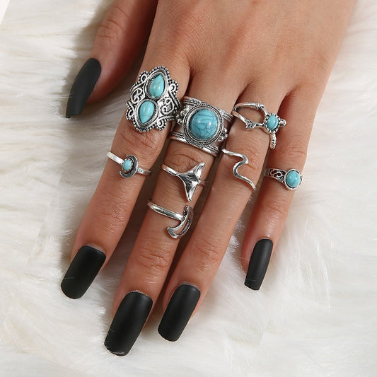 Playful Crescent Fish Tail Diamond Set Ring - 8-Piece Combo