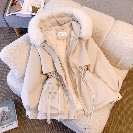 Trendy Down Cotton Jacket with Luxe Fur Hood