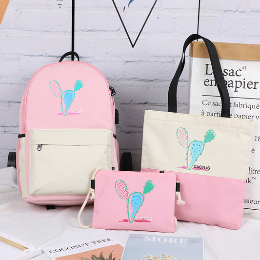 Harajuku Style USB Backpack for Girls - Three-Piece Set