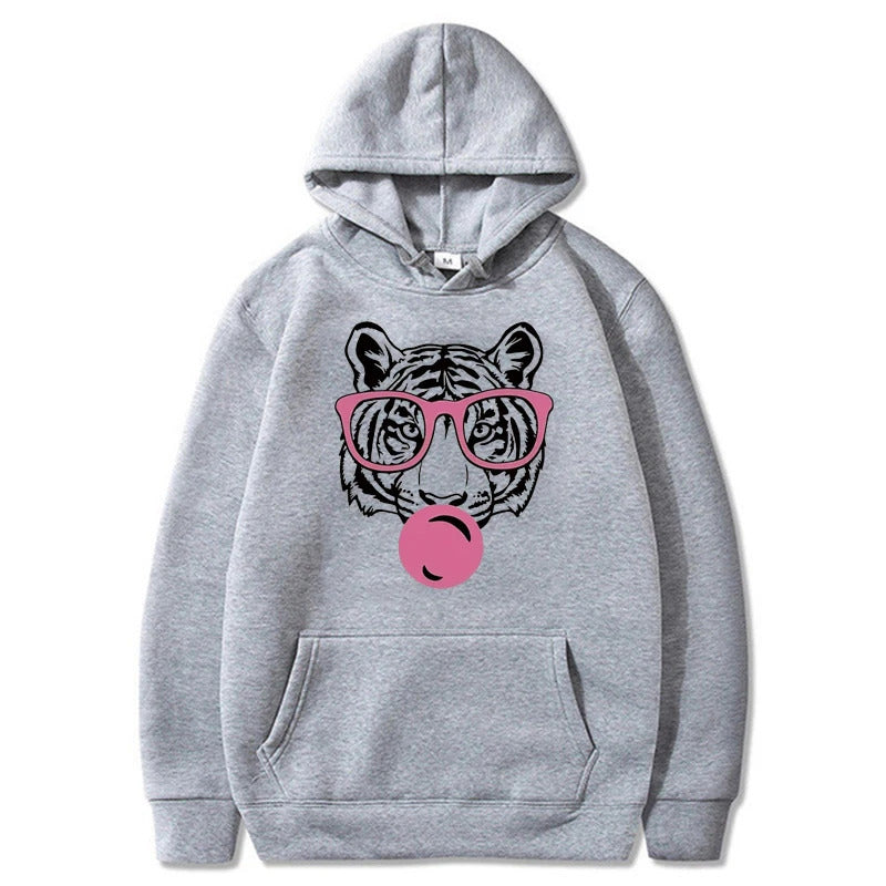 Cartoon Tiger Cute Pattern Printed Hooded Sweatshirt Unisex Long Sleeve Casual Jacket