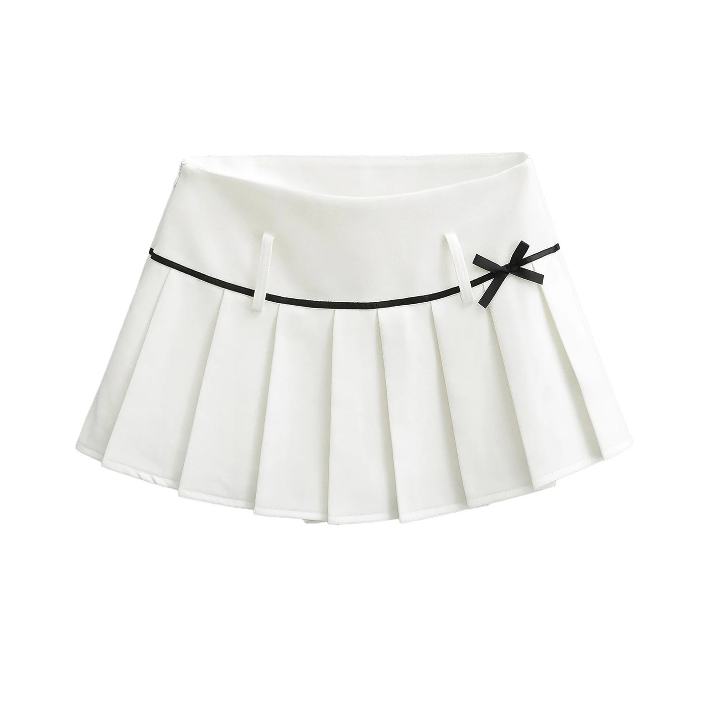 Black Pleated Skirt with Bow Detail