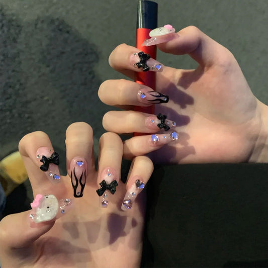 Harajuku Black Flame Y2K Style Nail Patch Set