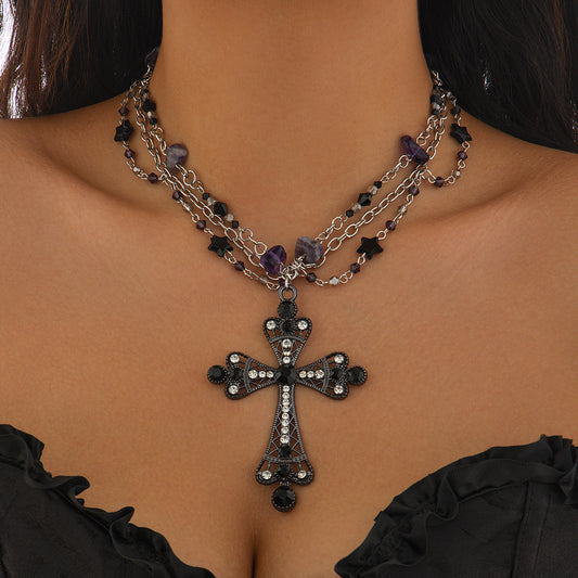 Gothic Multi-Layer Crystal Tassel Necklace