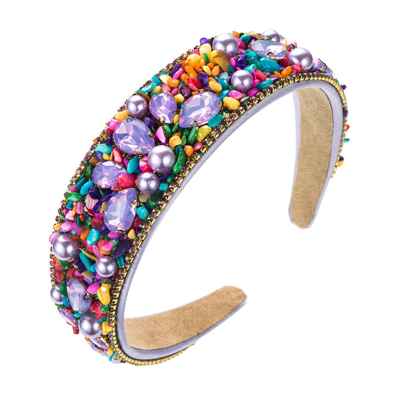 Colorful Turquoise Diamond Inlaid Wide Edge Headband