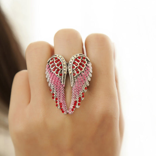 Angel Wings Stretch Ring - Antique Gold Biker Bling for Women