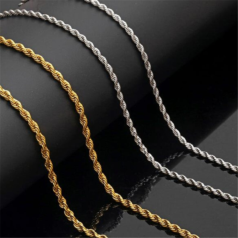 3mm Rope Chain Necklace - Gold & Silver Stainless Steel