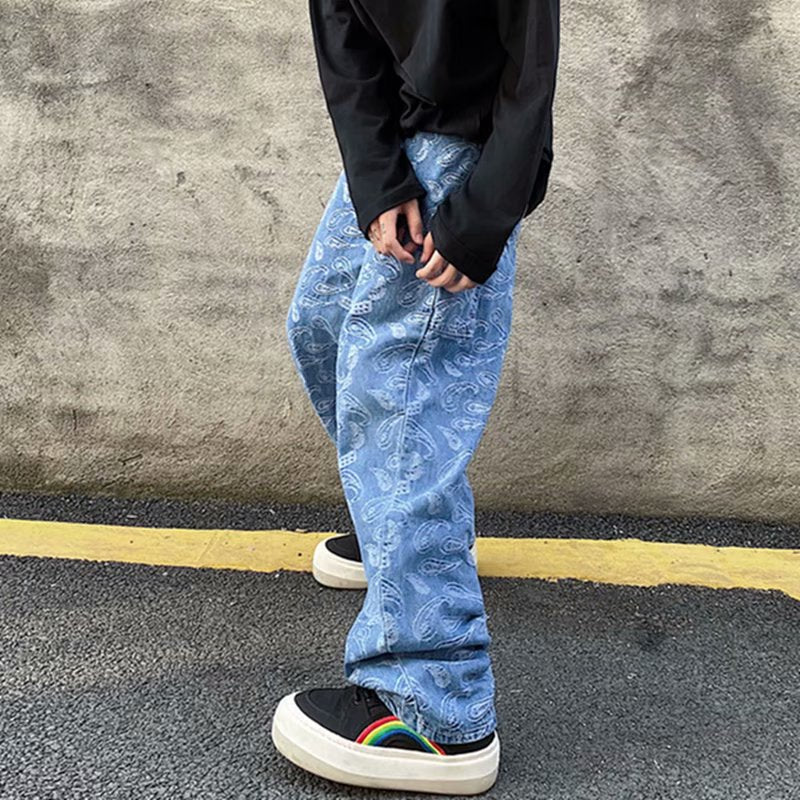Trendy Japanese Straight Leg Loose Jeans for Men