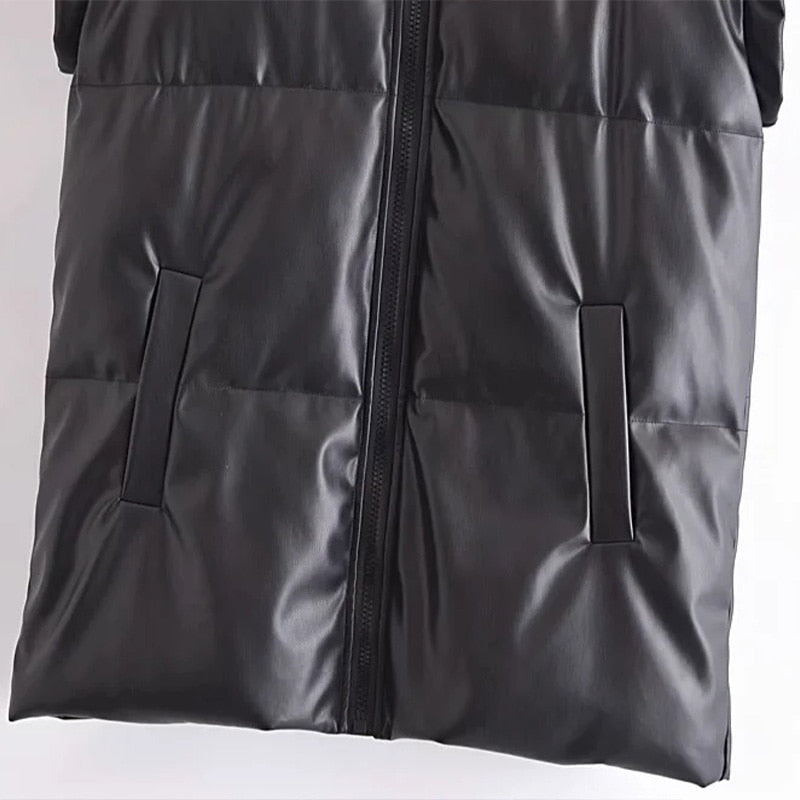 Winter Long Faux Leather Vest - Harajuku Style