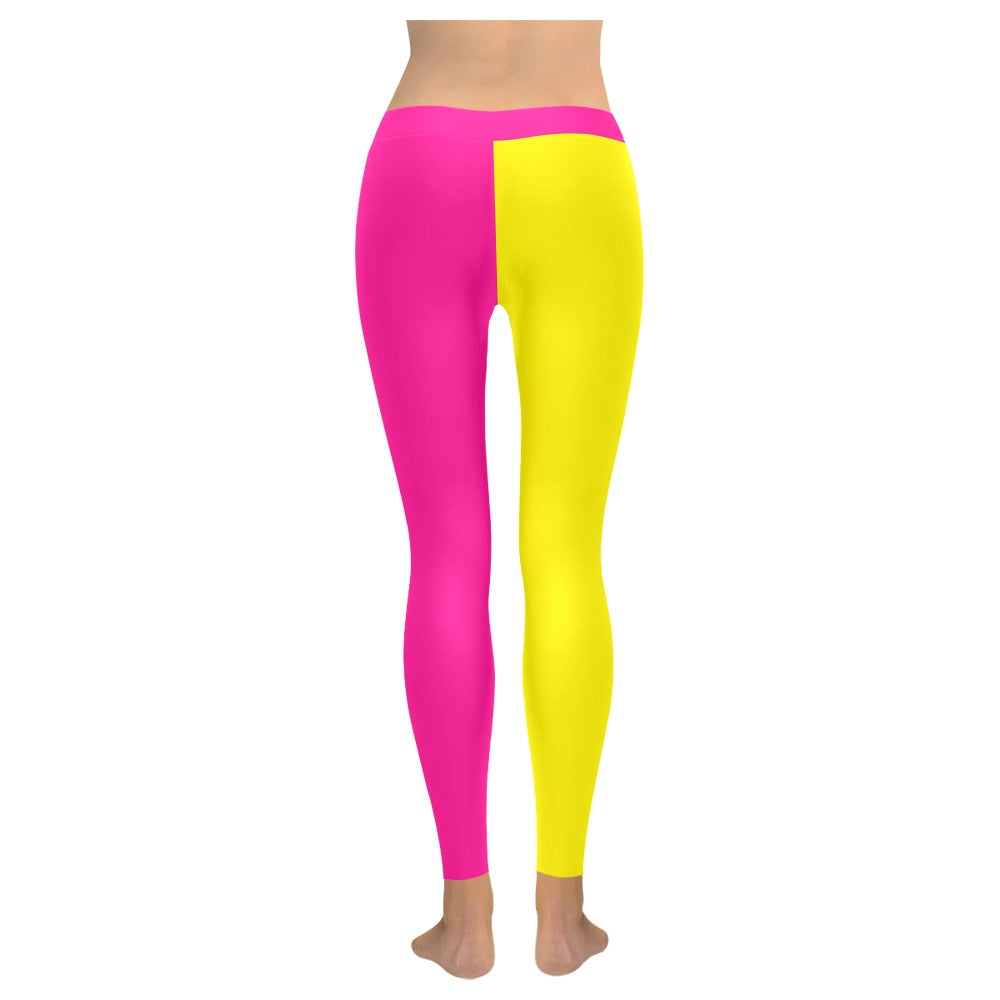 Pink and Yellow Two Tone Highlighter Women's All-Over Low Rise Leggings