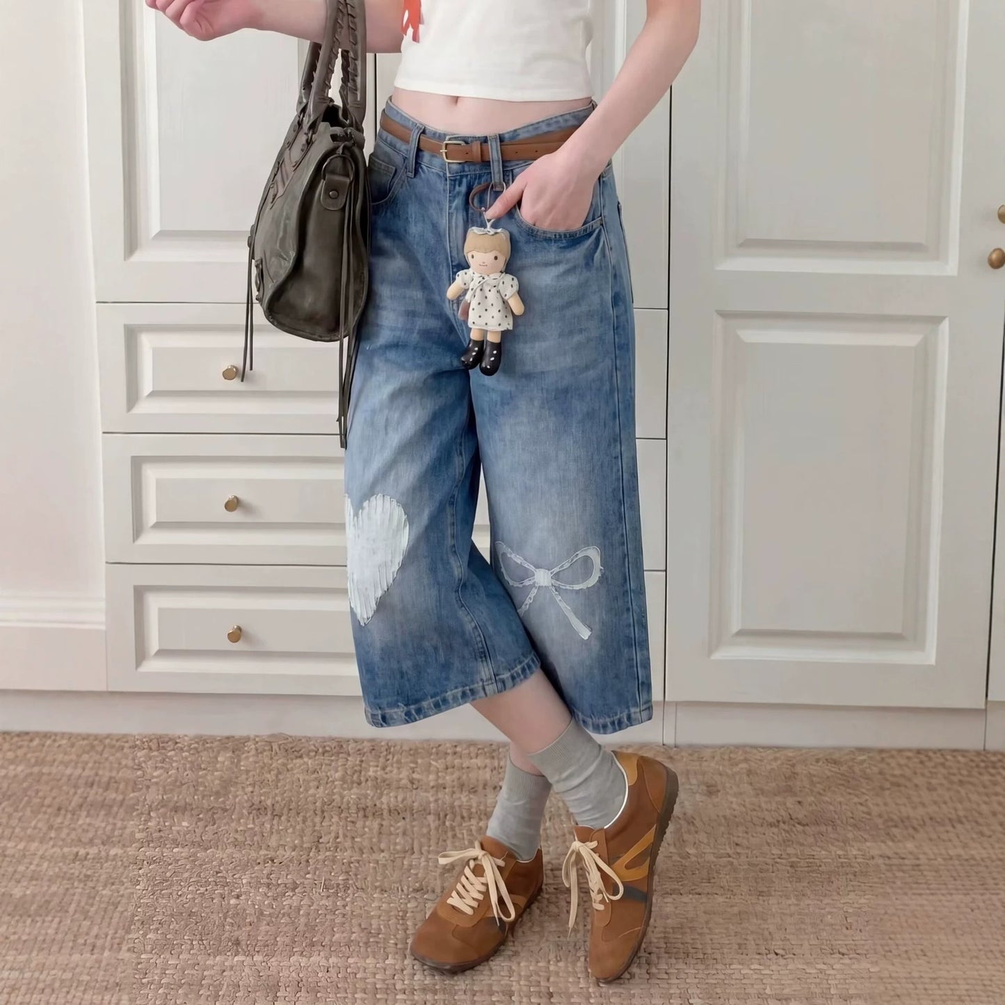 Harajuku Design Jeans Washed Bleached Loose Straight Leg Drape Wide Leg Pants - XGN-D112 Blue
