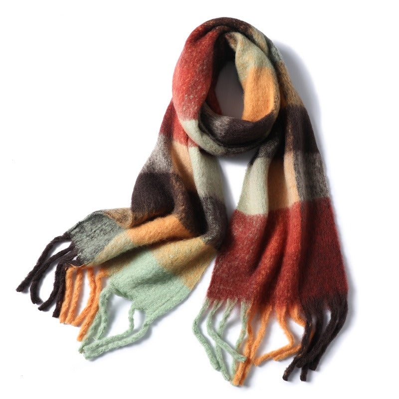 Thickened Imitation Cashmere Plaid Scarf for Women