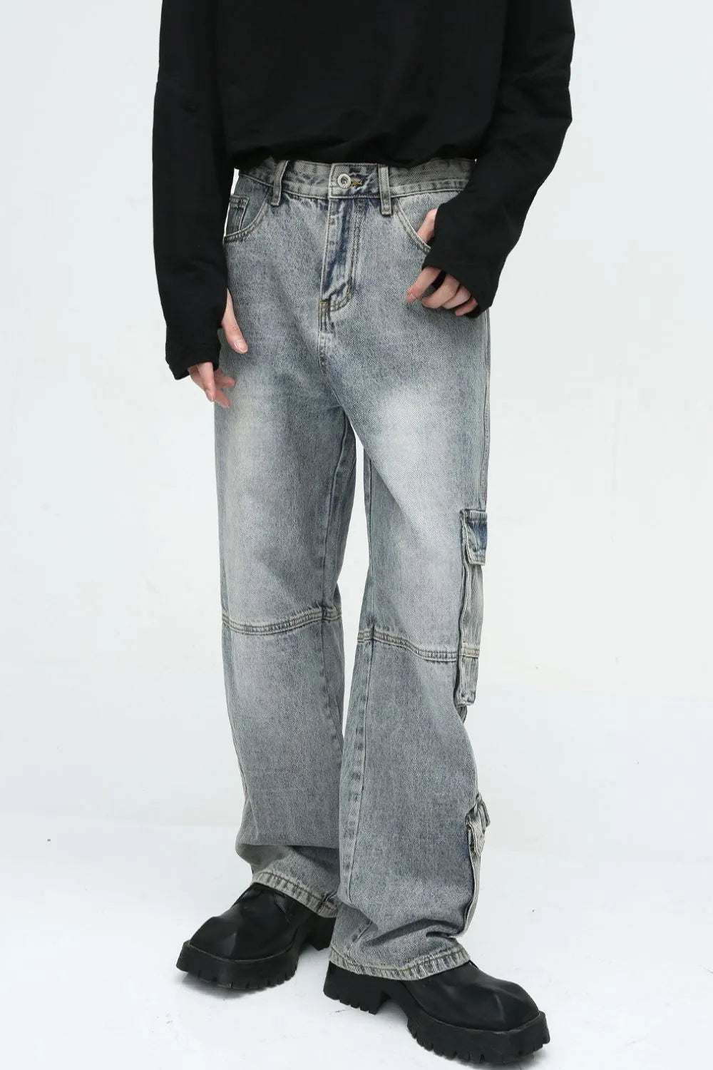 Harajuku Wide Leg Jeans with Cargo Pockets