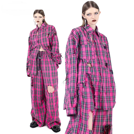 Pink Checkered Punk Rock Streetwear Set