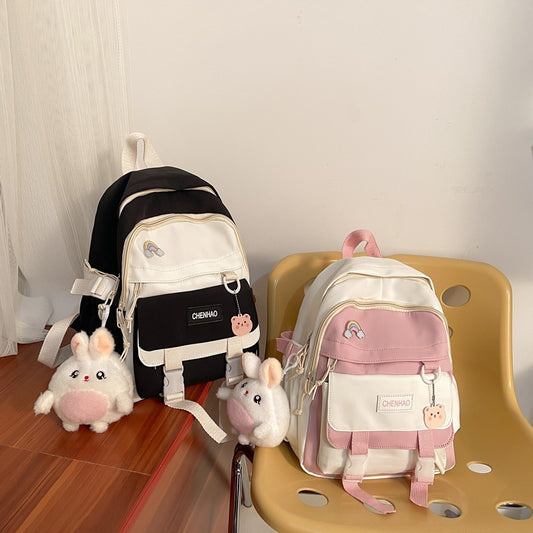 Contrasting Color Large Capacity Backpack for Junior High School Girls