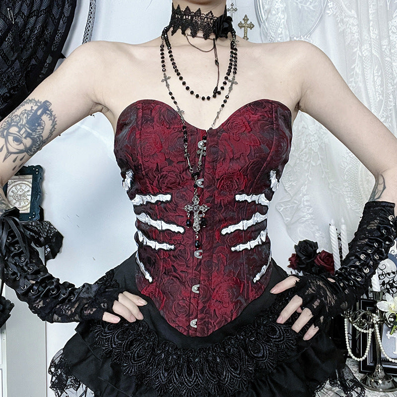 Embroidered Corset Gothic-Style Court Retro Jacquard Top