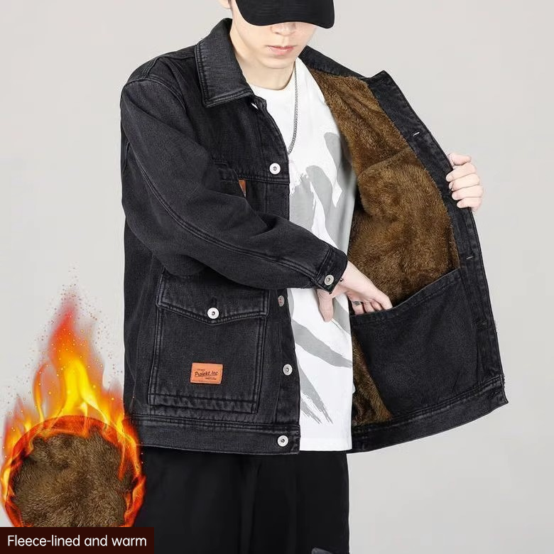 American Style Heavyweight Denim Jacket for Men - Autumn Winter, Warm Lined, Thickened, Loose Fit, Casual Outerwear
