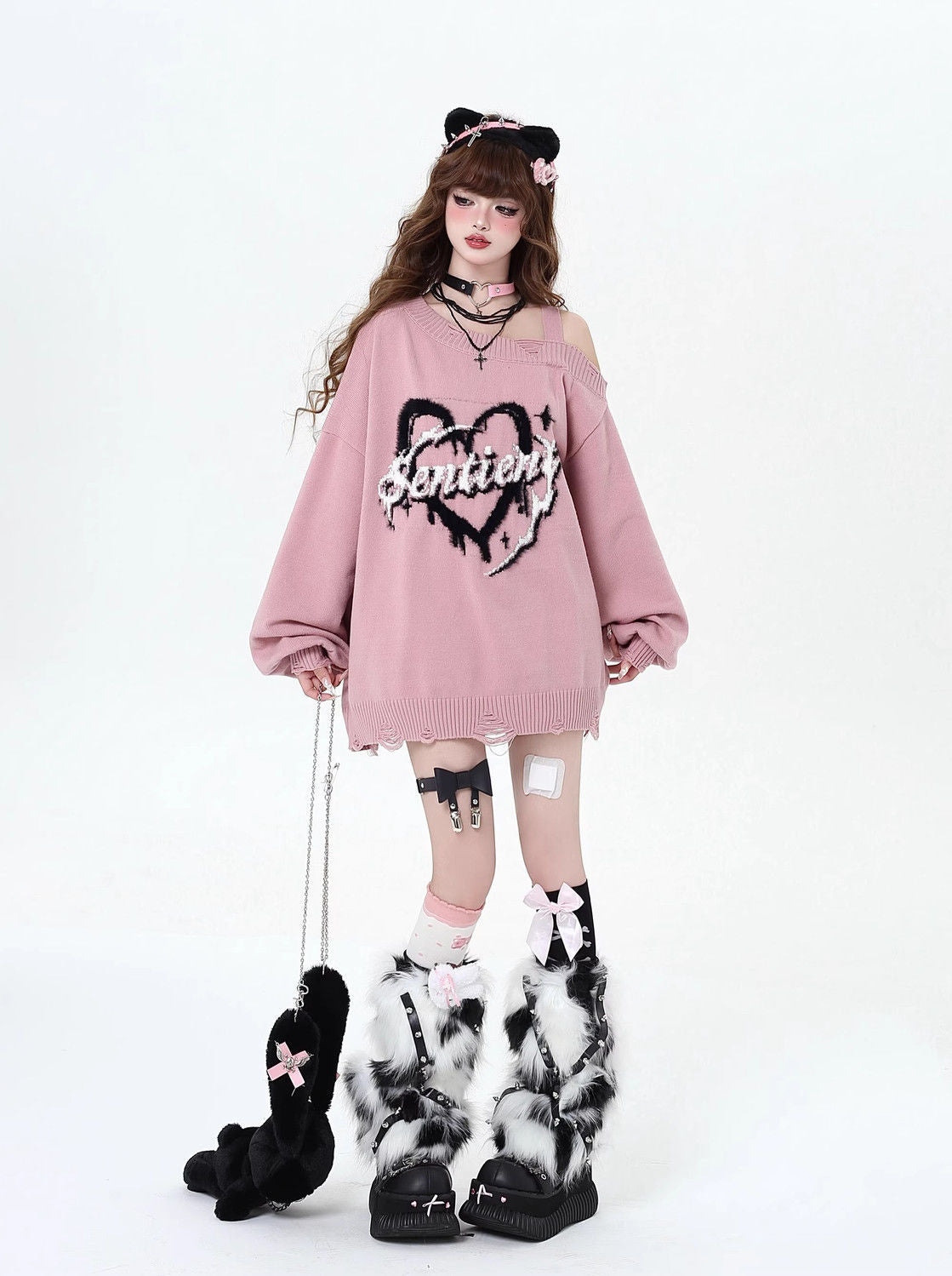 Off Shoulder Loose Knit Sweater