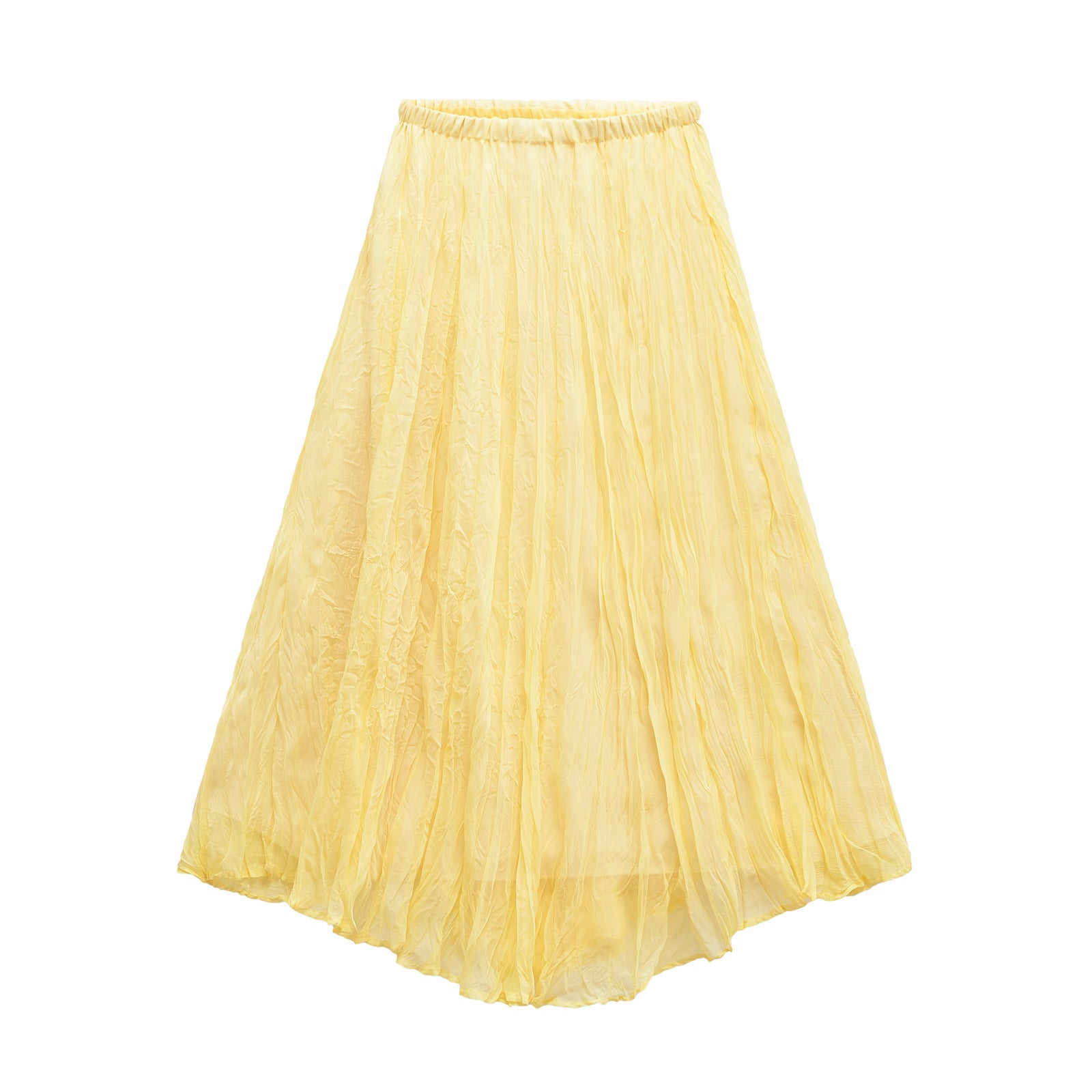 Versatile Pleated Long Skirt for Women - Yellow