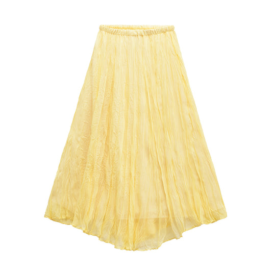 Versatile Pleated Long Skirt for Women - Yellow