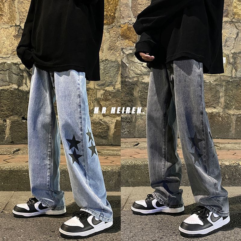 Harajuku Vibe Pentagram Smoke Gray Jeans for Men