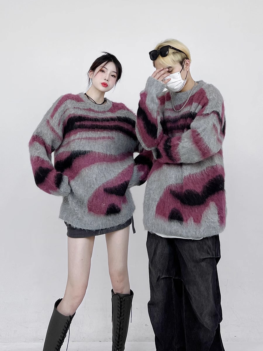 Striped Oversized Knitted Jumper Sweaters Streetwear Harajuku Fashion Couple Pullovers Knit Clothing