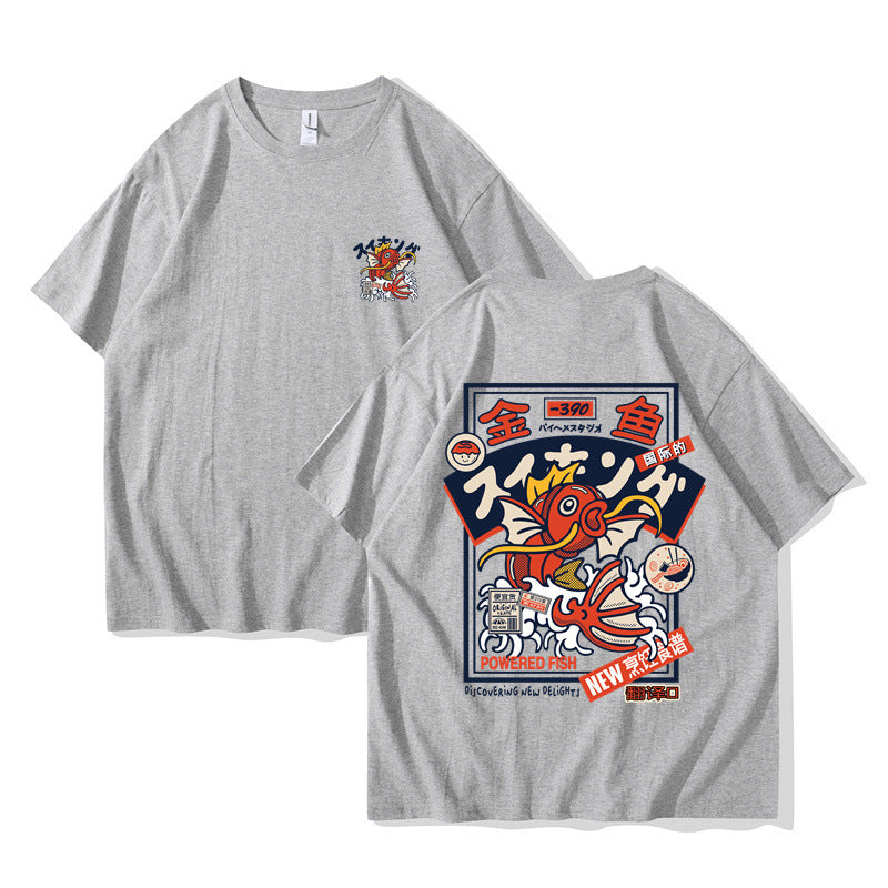 Red Koi Print Short Sleeved Harajuku Hip-hop Setwear Shirt - Embrace Bold Street Fashion