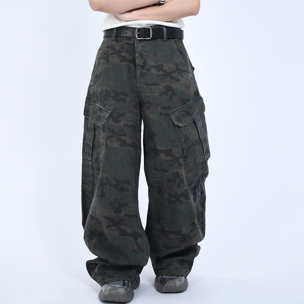 Retro Camouflage Design Curved Knife Jeans