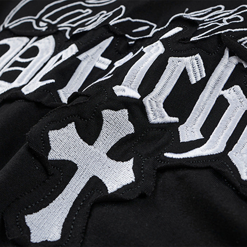Cross Gothic Letter Embroidered Wide Shoulder Vest — Harajuku Street Style