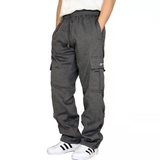 Harajuku Style Casual Pants with Plush Cuffs and Pockets