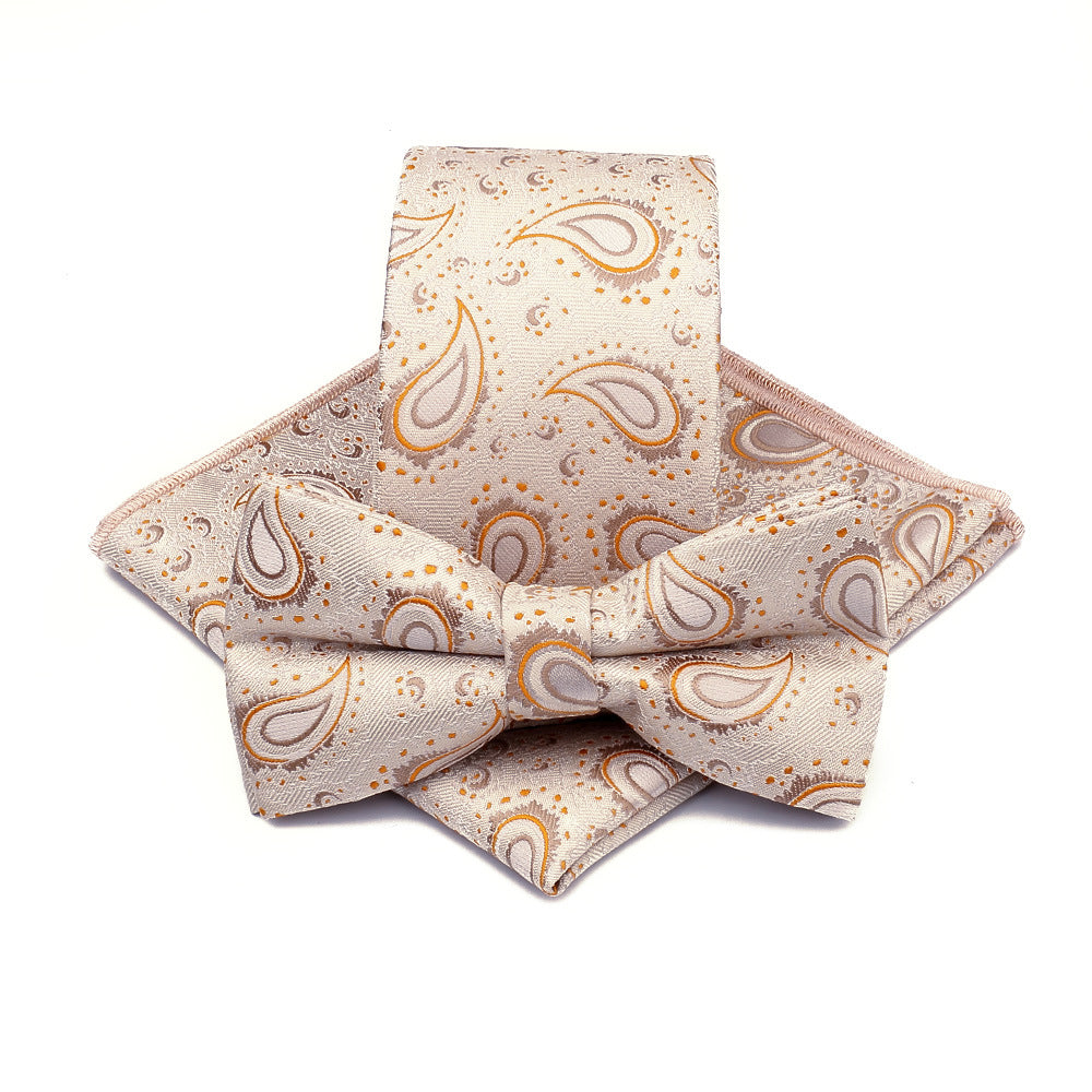 Polyester Tie Men's Jacquard Cashew Flower Floral Bow Tie Set