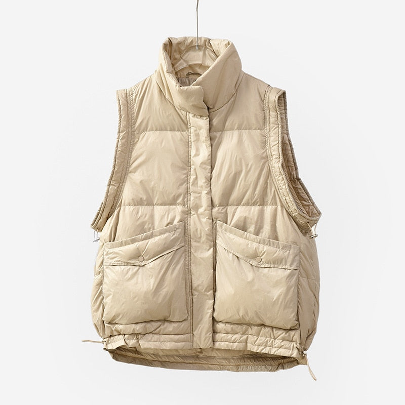 Harajuku Style White Down Winter Vest for Women