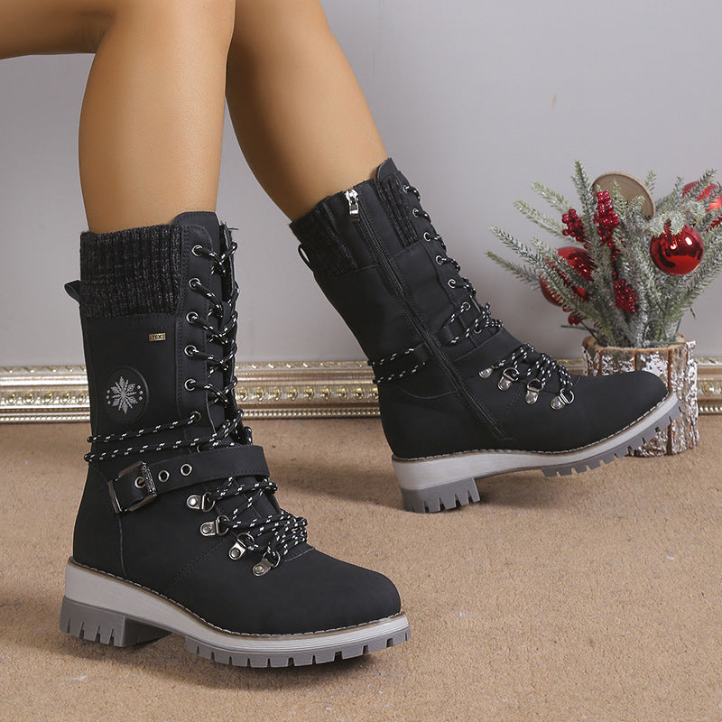 Women's High-Top Thick and Warm Cotton Snow Boots with Integrated Fur