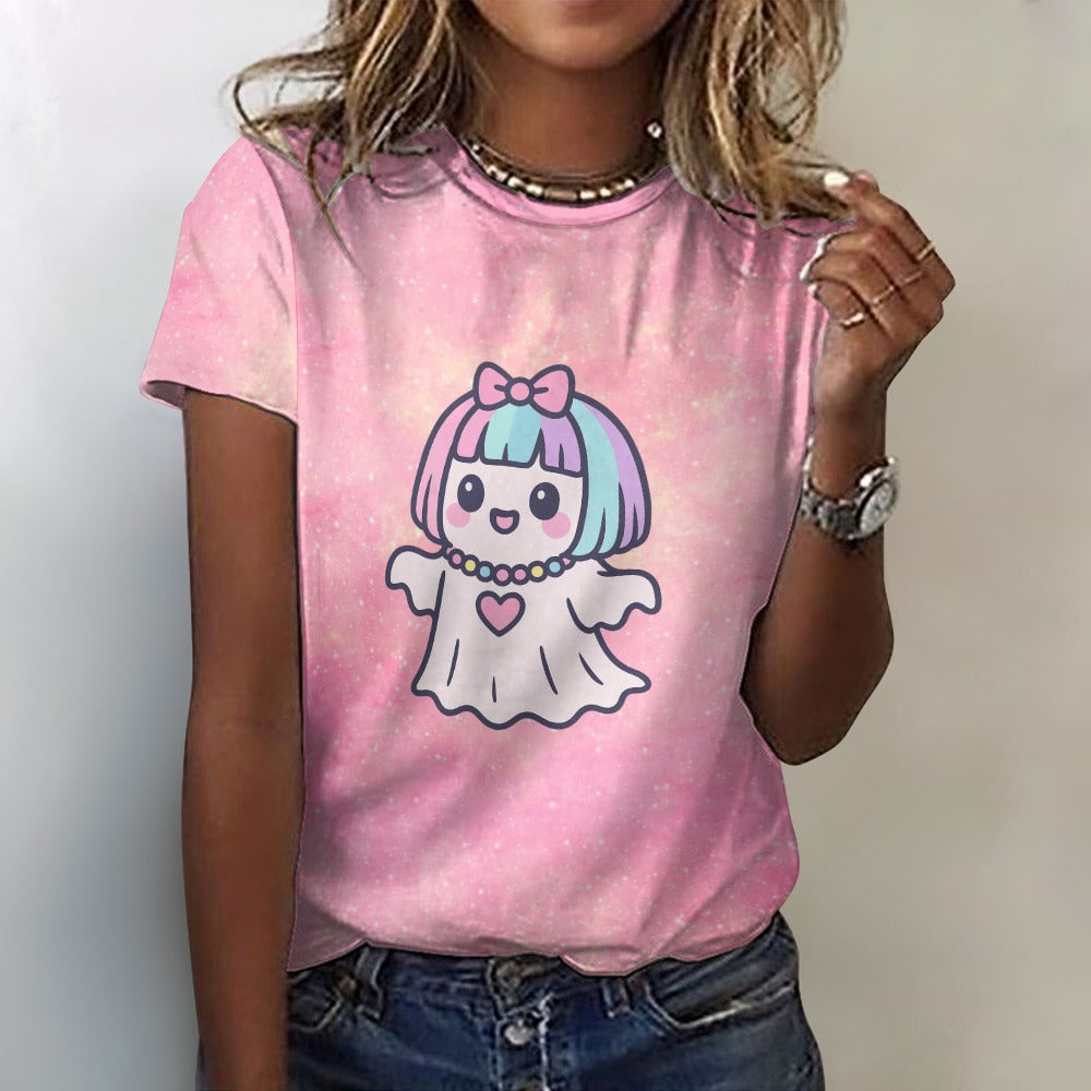 Kawaii Harajuku Ghost Women's 100% Cotton T-Shirt