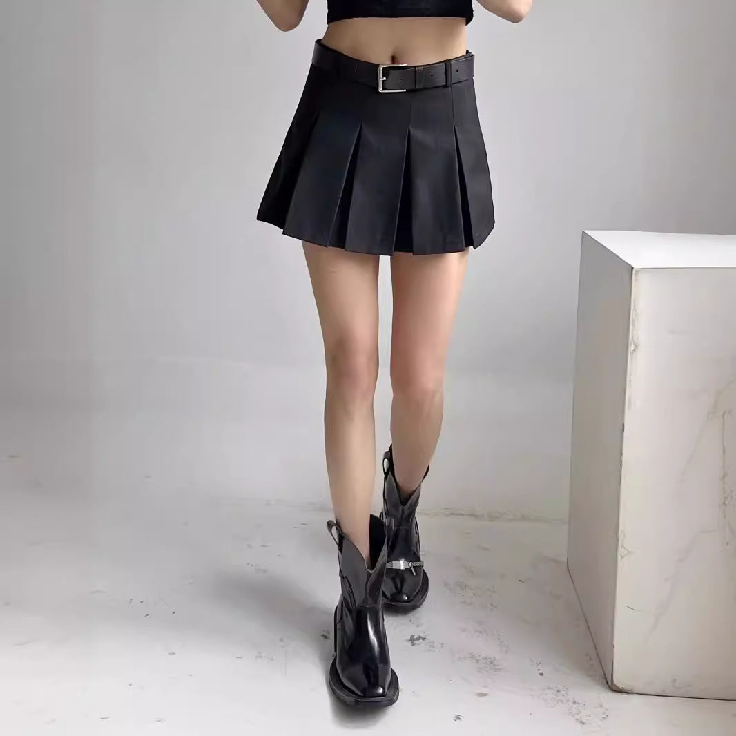 Pleated Mini Skirt with Waist Belt