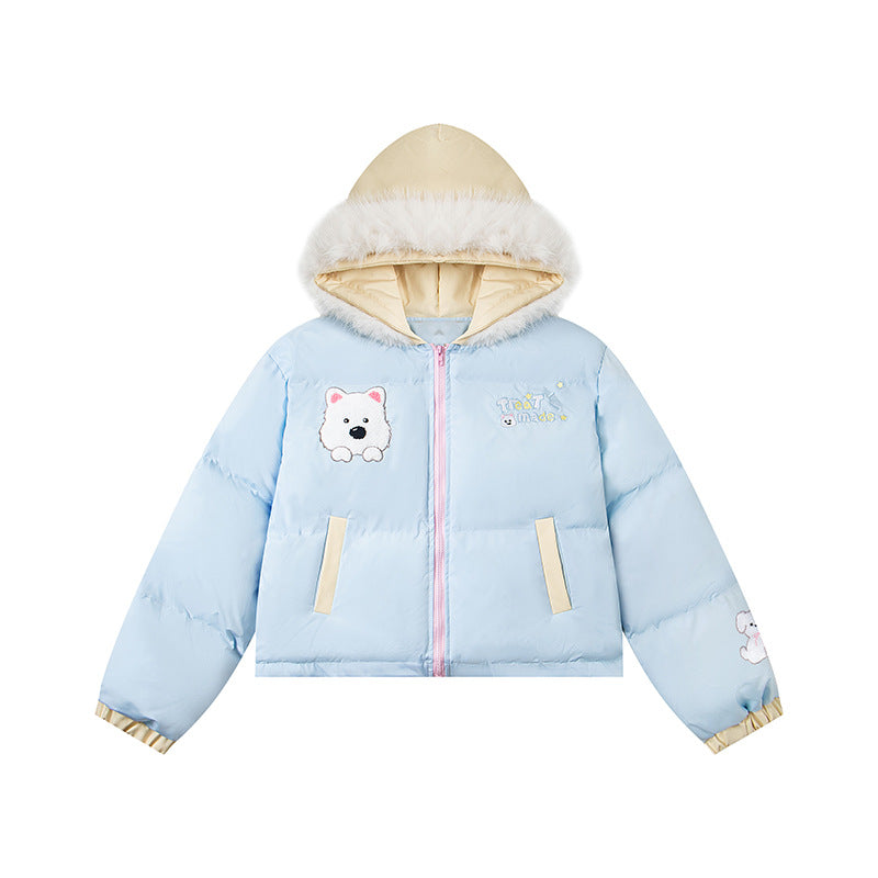 Cartoon Dog Cotton Coat for Women Dopeamine Colorful Puffer Jacket