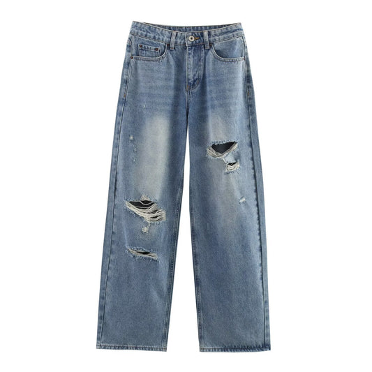 Harajuku-Inspired Ripped Loose Mid Rise Jeans for Women