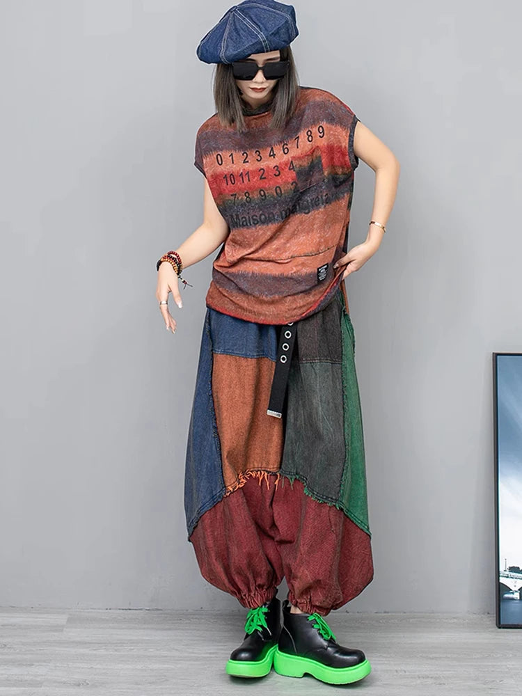 Harajuku Patchwork Pocket Pants - Loose Fit Ankle-Length