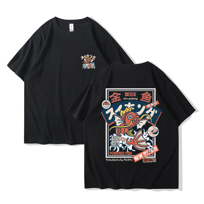 Red Koi Print Short Sleeved Harajuku Hip-hop Setwear Shirt - Embrace Bold Street Fashion