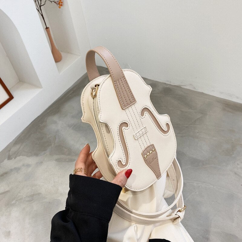 Playful Brown Violin Shape PU Leather Shoulder Bag