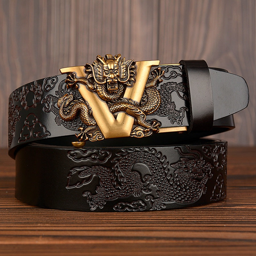 Harajuku Style Male Chinese Dragon Belt - Genuine Leather