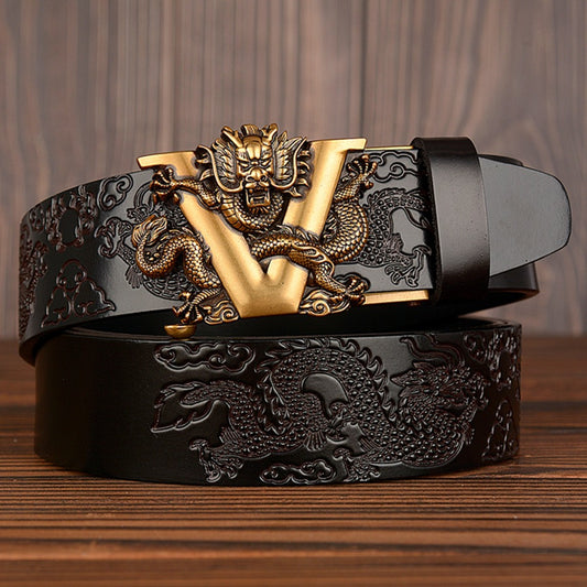 Harajuku Style Male Chinese Dragon Belt - Genuine Leather