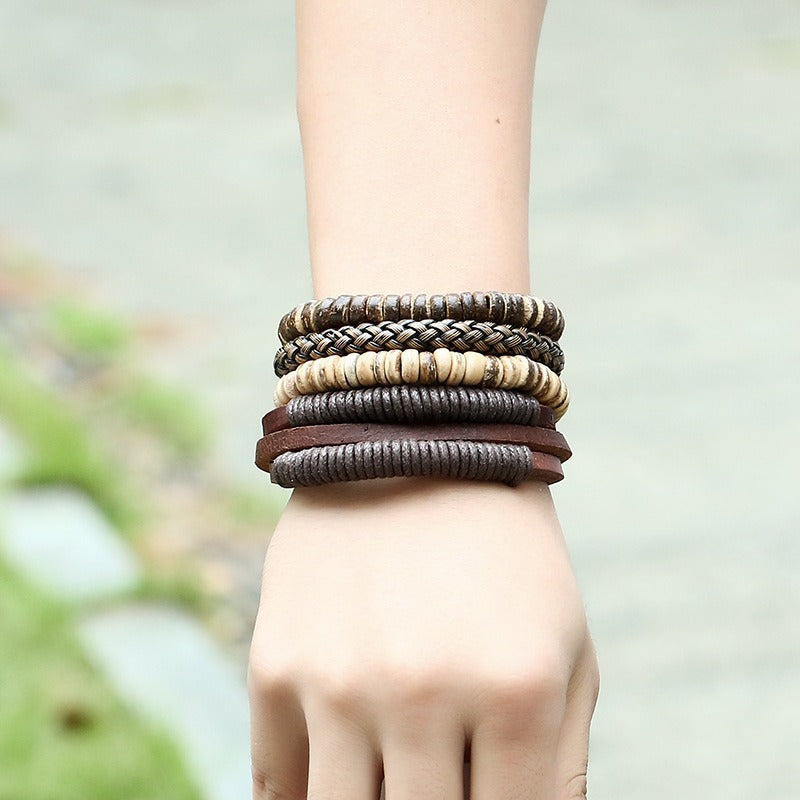 Minimalist Retro Cowhide Bracelet Set