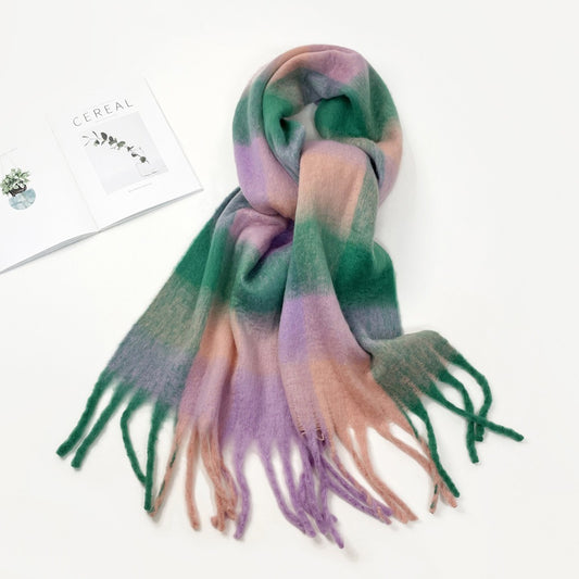 Colorful Plaid Mohair Scarf - Women's Winter Warmth