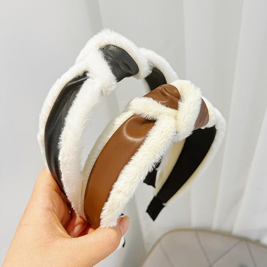 Vintage Rabbit Hair Imitation Leather Headband
