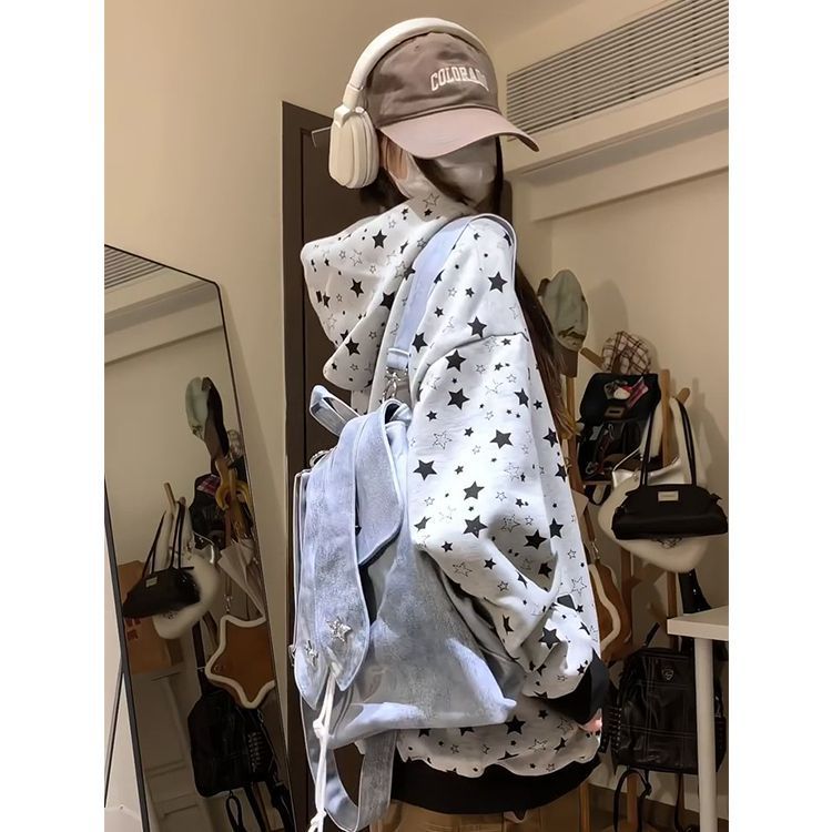 Star All-Over Print Gray Hooded Sweatshirt