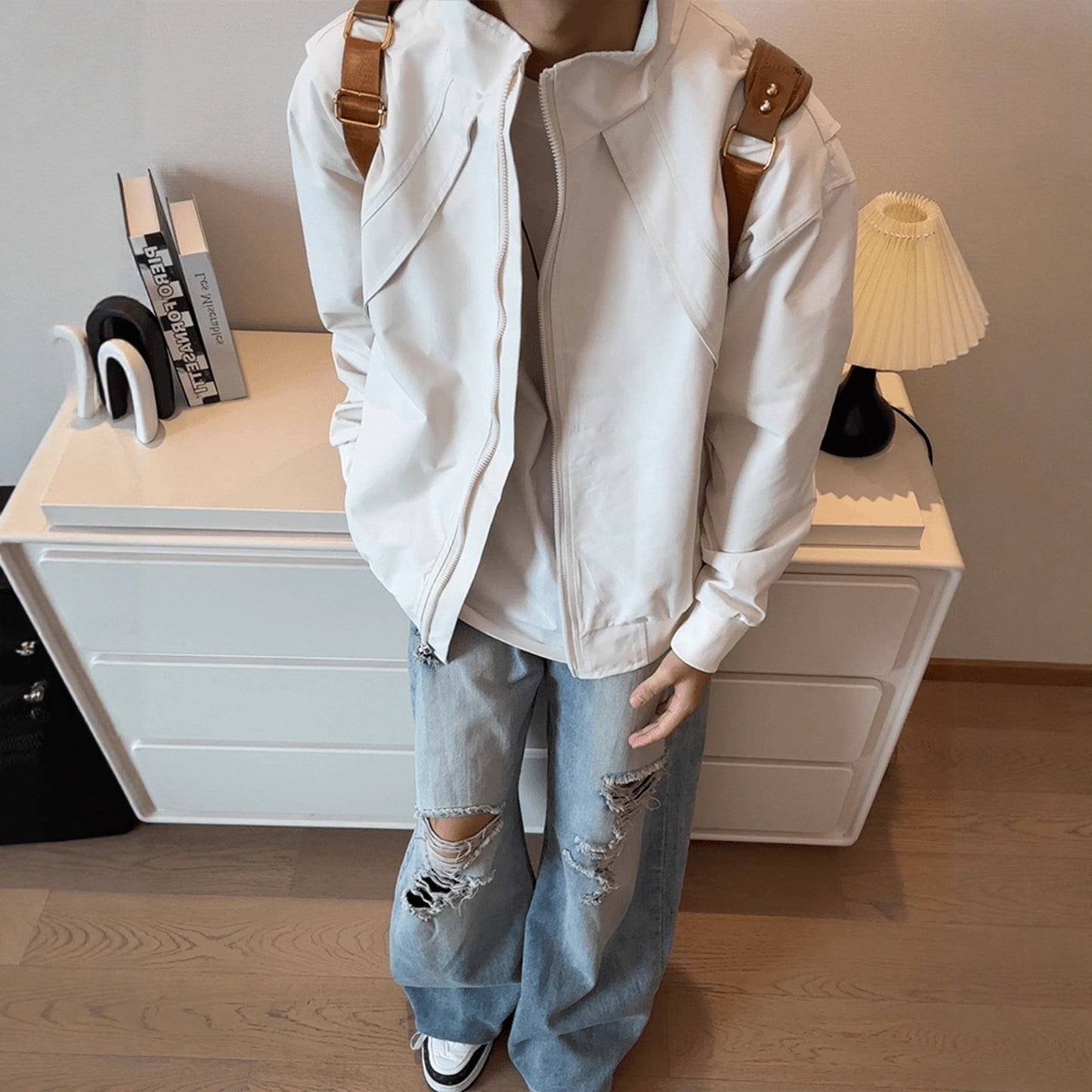 Deconstructed Patchwork Short Coat for Men - Stand-Up Collar Flight Jacket - Outdoor Three-Proof Cargo Jacket