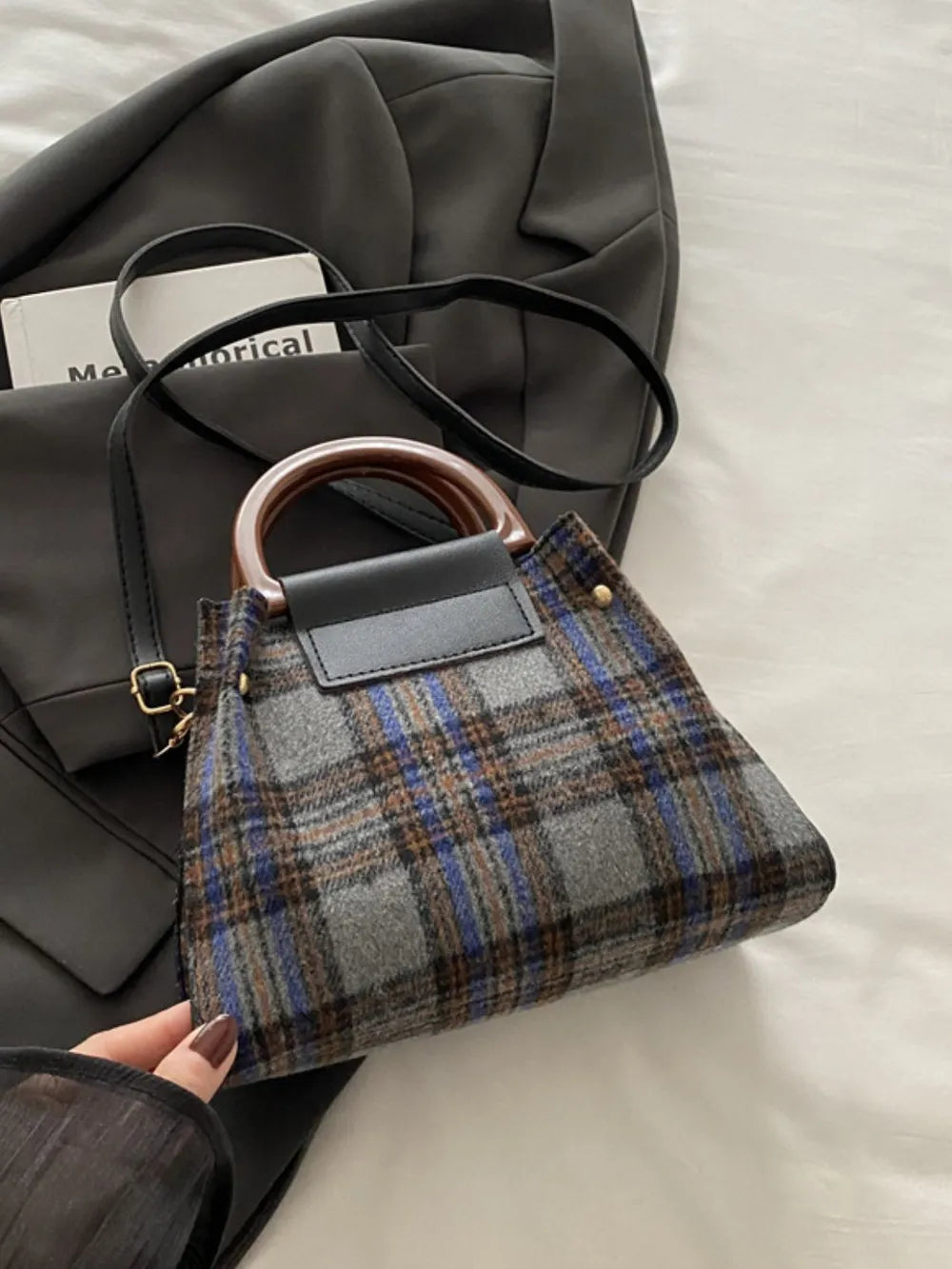 Plaid Trapezoid Crossbody Bag - Harajuku Style