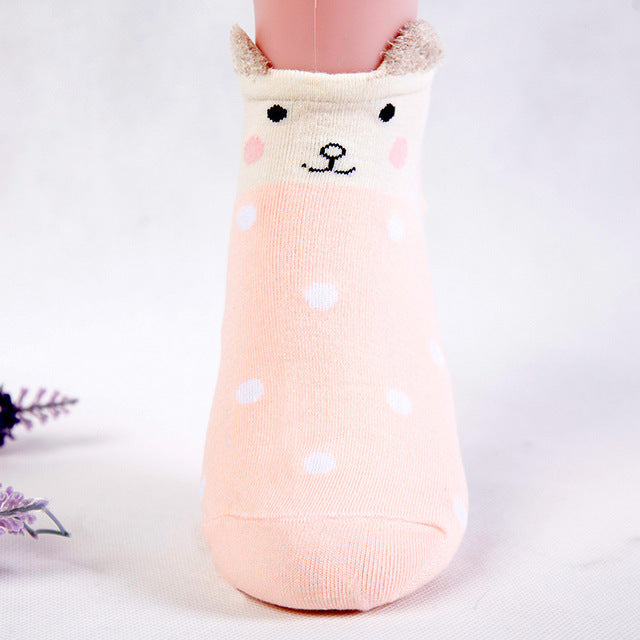 Kawaii Cat & Dog Cotton Socks for Women - Summer Boat Style