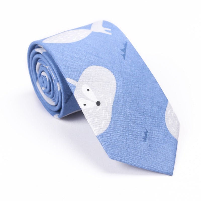 Printed Cartoon Cotton Neck Unisex Animal Pattern Tie