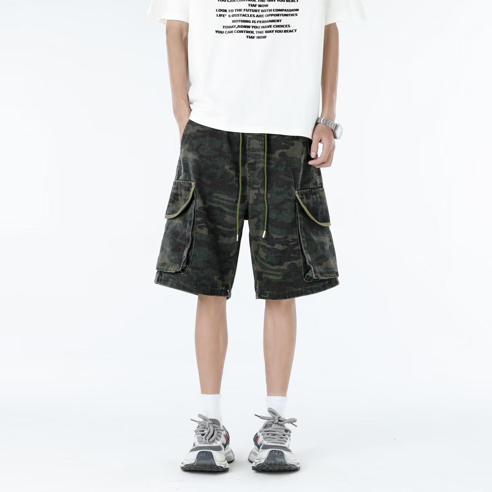 Men's Washed Camouflage Denim Shorts - Harajuku Style
